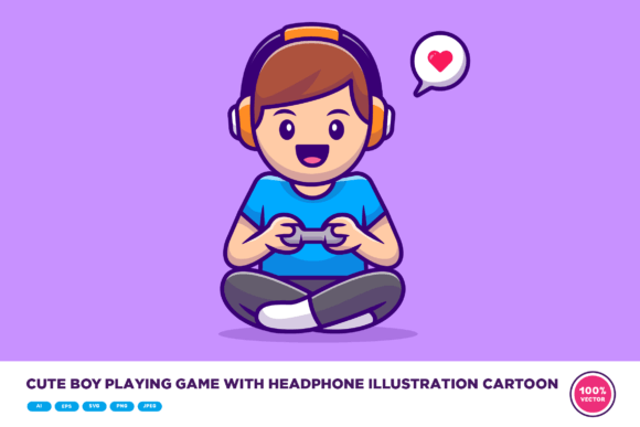Cute Boy Playing Game with Headphone: A Versatile Design for Creative Projects
