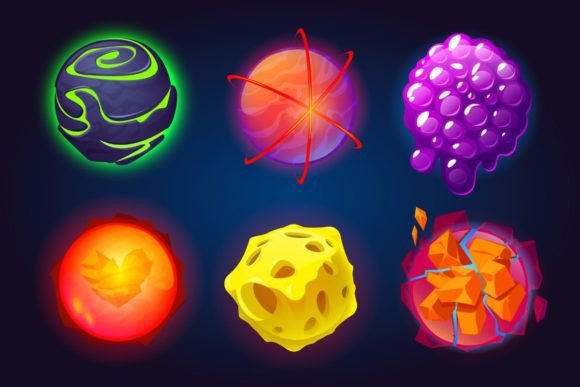 Fantastic Planets Cartoon Galaxy Game Asteroids: A Versatile Creative Asset for Cosmic-Themed Design Projects