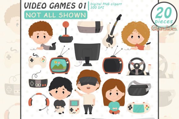 Video Game Clipart: Retro Computer Games Design Assets