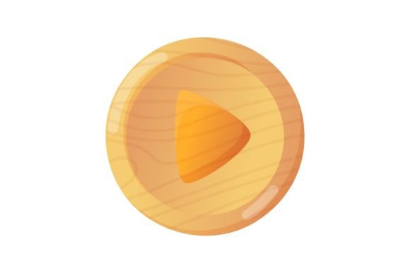 Wooden Play Button for Users Game Interf Design